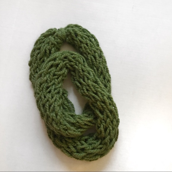 Handmade Accessories - Hand knit green infinity scarf